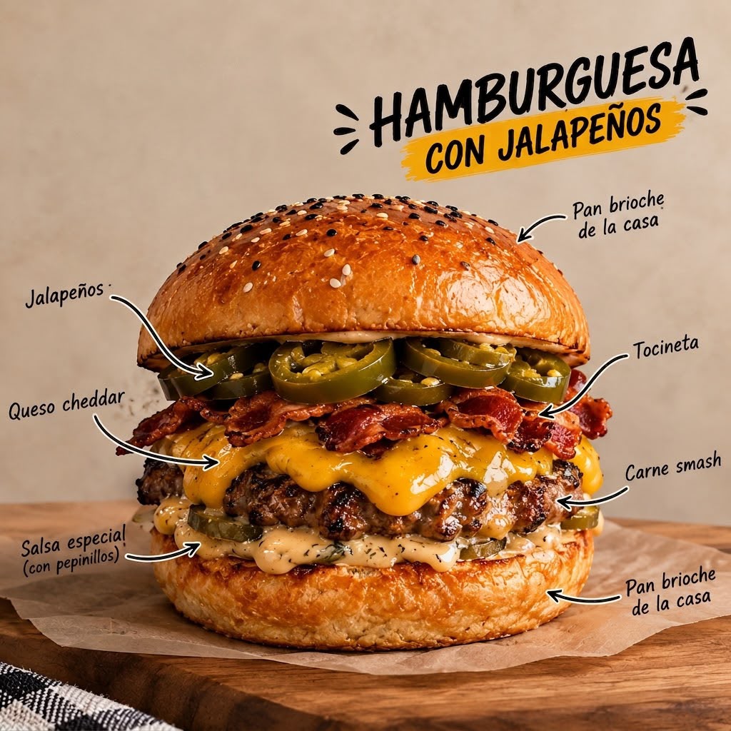 Hamburguesa Nachera con costra de queso mozzarella